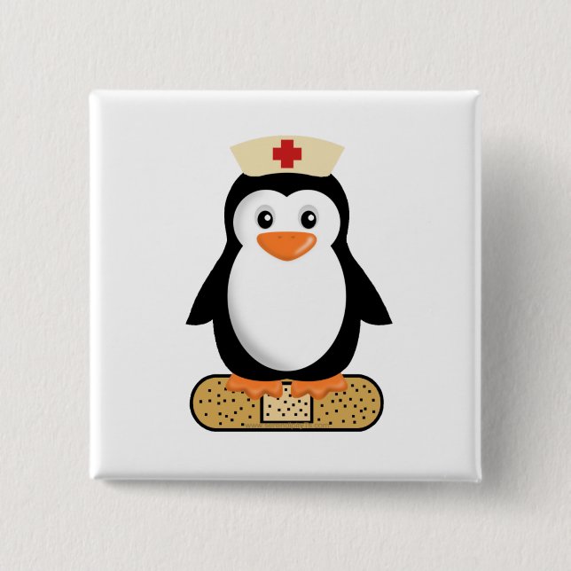 Chapa Cuadrada Enfermera Penguin (con Bandaid) (Anverso)