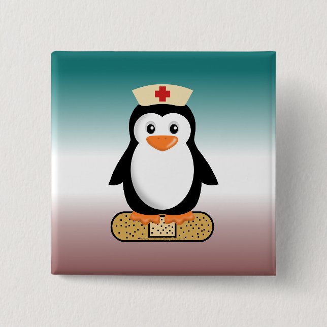 Chapa Cuadrada Enfermera Penguin (con Bandaid) (Anverso)