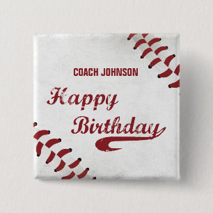 Chapa Cuadrada Entrenador Feliz Cumpleaños Béisbol Grunge Grande,