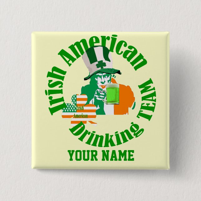 Chapa Cuadrada Equipo de beber irlandés-americano, Día de San Pat (Anverso)