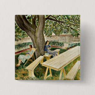 Chapa Cuadrada Eric Ravilious, Dos Mujeres en un Jardín,