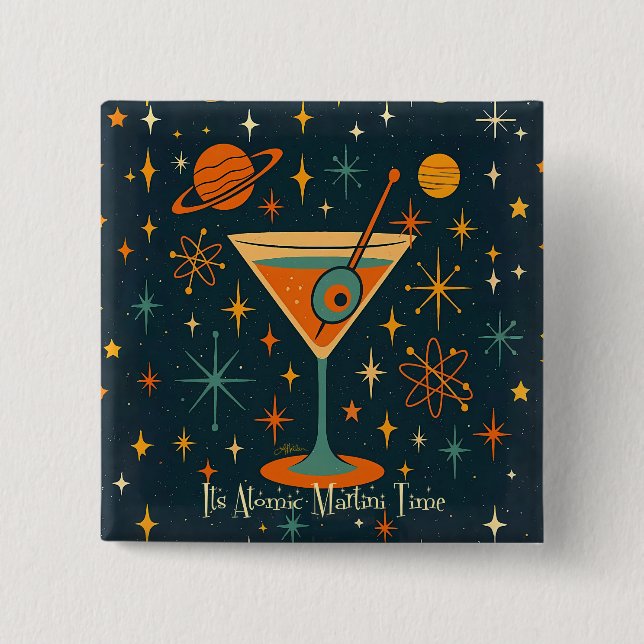 Chapa Cuadrada Es hora del Martini Atómico Estrellas Cósmicas (Anverso)