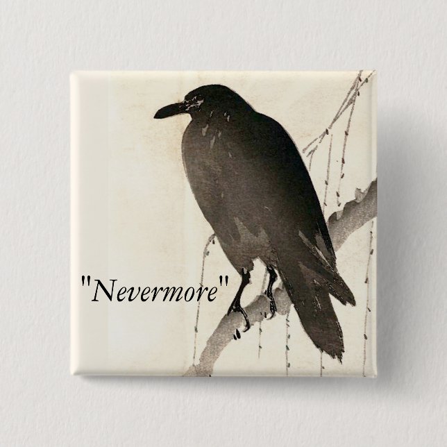 Chapa Cuadrada Esbozo de un cuervo - "Nevermore" (Anverso)