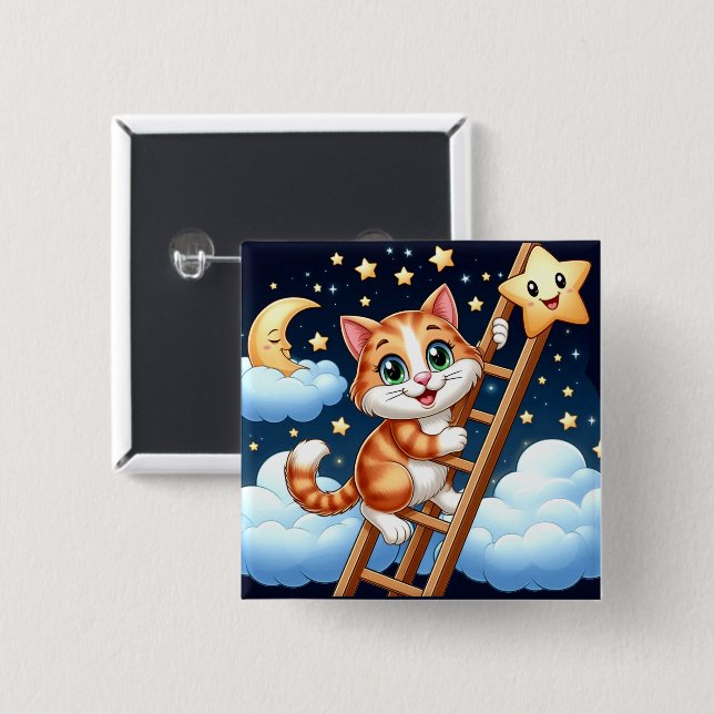 Chapa Cuadrada Escalera de gatitos a la luna (Anverso y reverso)