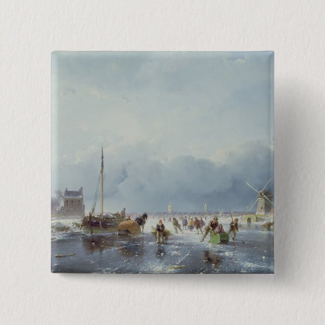 Chapa Cuadrada Escena congelada del invierno (Anverso)