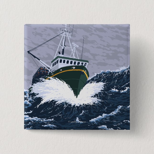 Chapa Cuadrada Escena de barcos pesqueros - Curry, Alaska (Anverso)