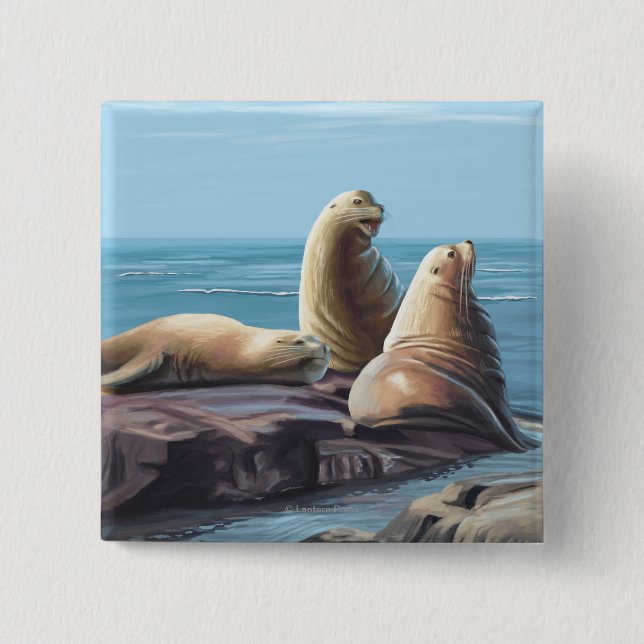 Chapa Cuadrada Escena de leones en el mar de Massachusetts (Anverso)