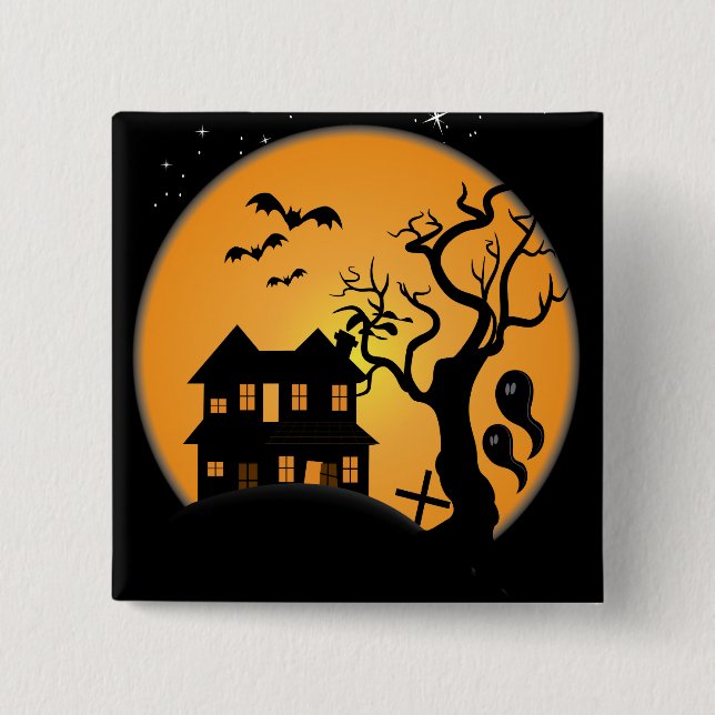 Chapa Cuadrada escena de vector de casa embrujada de halloween es (Anverso)