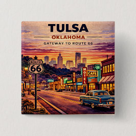 Chapa Cuadrada Escena de viaje vintage Ruta 66 Tulsa Oklahoma
