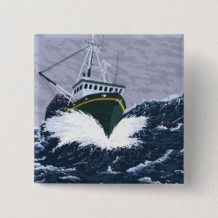 Chapa Cuadrada Escena del barco de pesca - curry, Alaska