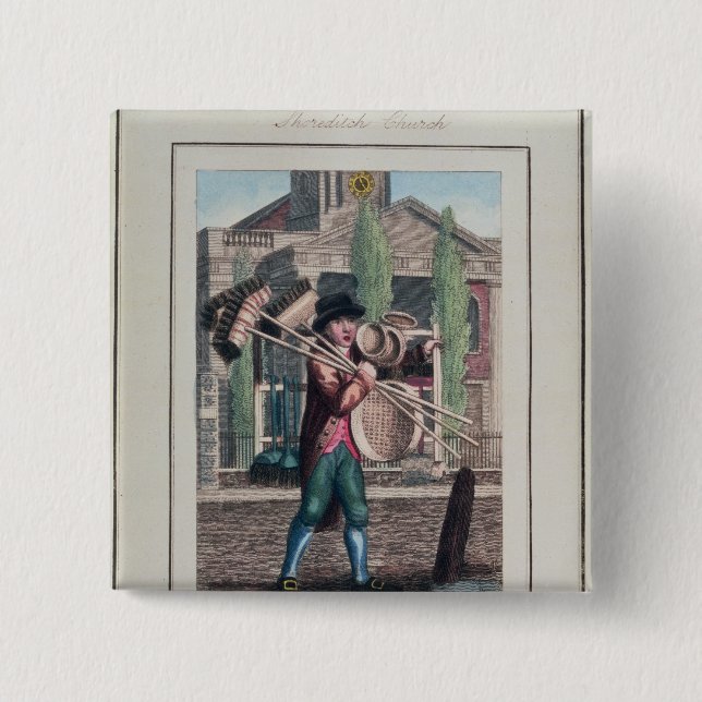Chapa Cuadrada Escobas del pelo, iglesia de Shoreditch (Anverso)