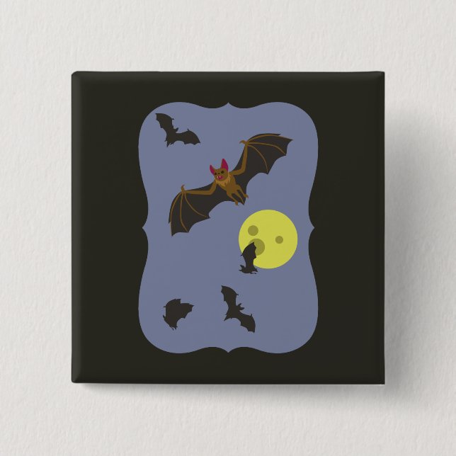 Chapa Cuadrada Espeluznantes murciélagos de Halloween (Anverso)