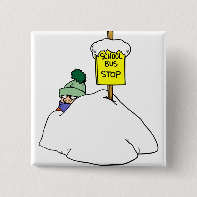 Chapa Cuadrada Esperando Autobús Escolar En Nieve De Invierno (Anverso)