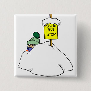 Chapa Cuadrada Esperando Autobús Escolar En Nieve De Invierno