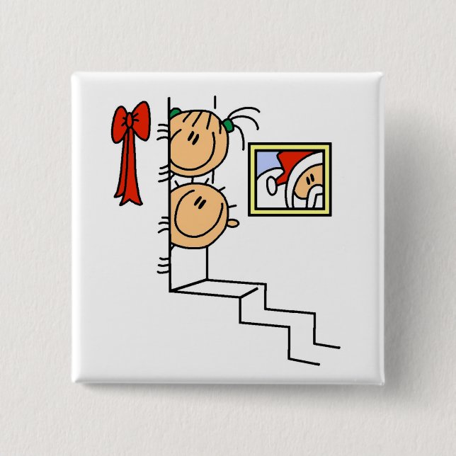 Chapa Cuadrada Esperando camisetas y regalos de Santa Claus (Anverso)