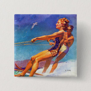 Chapa Cuadrada Esquiador del agua de McClelland Barclay