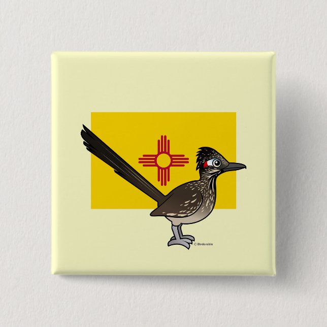 Chapa Cuadrada Estado Birdorable de New México: Roadrunner (Anverso)