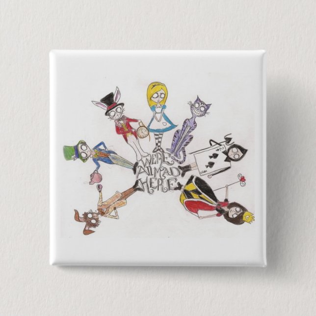 Chapa Cuadrada "estamos todos enojados aquí" abotonamos (Anverso)