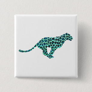 Chapa Cuadrada Estampado Leopardo Negro y Azul Turquesa