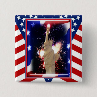 Chapa Cuadrada Estatua de la Libertad con Fuegos Artificiales par