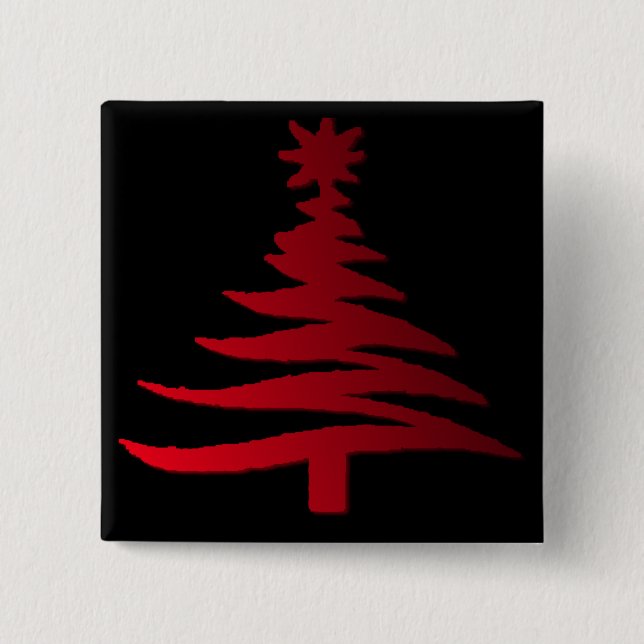 Chapa Cuadrada Esténcil moderno de árbol de Navidad Imprimir rojo (Anverso)