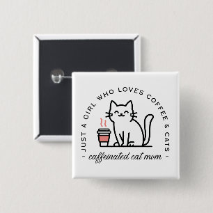 Chapa Cuadrada Estética de chica amante de gatos y café