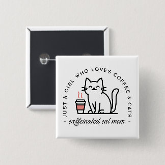 Chapa Cuadrada Estética de chica amante de gatos y café
