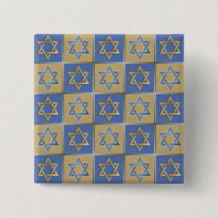 Chapa Cuadrada Estrella de David Judaica Metal Dorado Azul