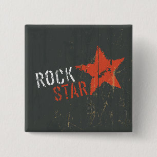 Chapa Cuadrada Estrella de Rock Angustiada Grunge Estrella Roja