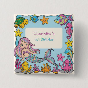 Chapa Cuadrada Estrella de tortuga de sirena de arcoiris