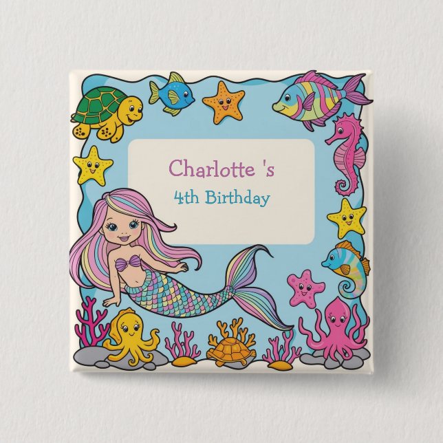 Chapa Cuadrada Estrella de tortuga de sirena de arcoiris (Anverso)