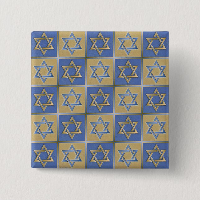 Chapa Cuadrada Estrella Judaica De David Metalizado Gold Blue (Anverso)