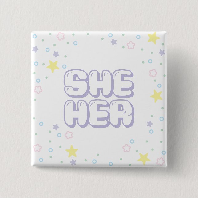 Chapa Cuadrada Estrella Lilac Confetti Ella/sus Pronounes (Anverso)