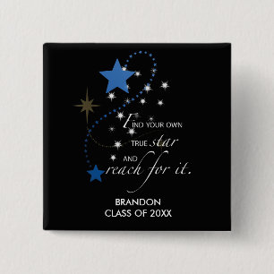 Chapa Cuadrada Estrellas azules de graduación en Inspirador negro