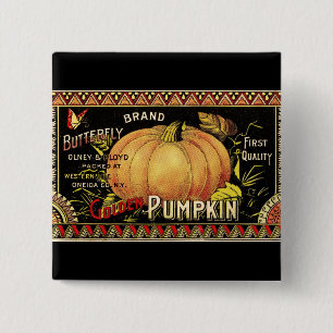 Chapa Cuadrada Etiqueta de Caja de Calabaza Dorada Vintage: Otoño
