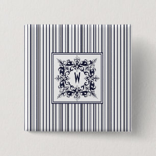 Chapa Cuadrada Etiqueta de cosecha y monograma de franja azul de