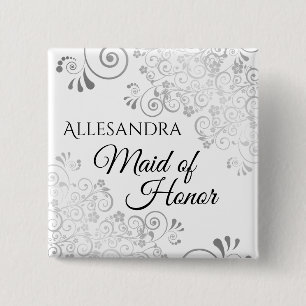Chapa Cuadrada Etiqueta de nombre de dama de honor de boda en pla