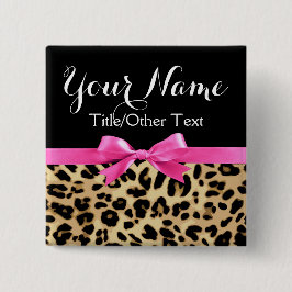Chapa Cuadrada Etiqueta de nombre personalizada Leopard Hot Pink 