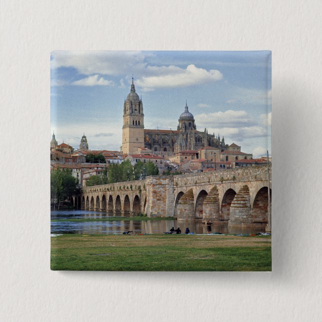 Chapa Cuadrada Europa, España, Salamanca. El puente romano sobre (Anverso)