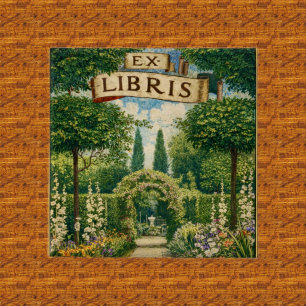Chapa Cuadrada Ex Libris de jardín vintage para libro