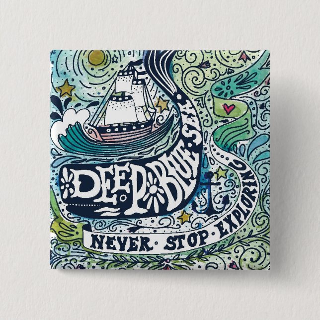 Chapa Cuadrada Exploración azul profunda de la parada del mar (Anverso)