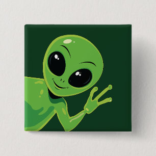 Chapa Cuadrada Extraterrestre Lindo Saludando Dibujo Animado