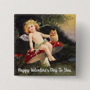 Chapa Cuadrada Fairy With Owl Valentine Button