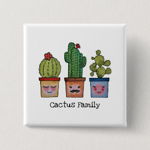 Chapa Cuadrada Familia Cute Cactus En Acuarela