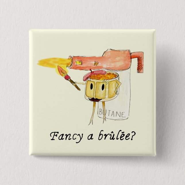 Chapa Cuadrada Fancy a Creme Brûlée gracioso Ilustracion de eslog (Anverso)