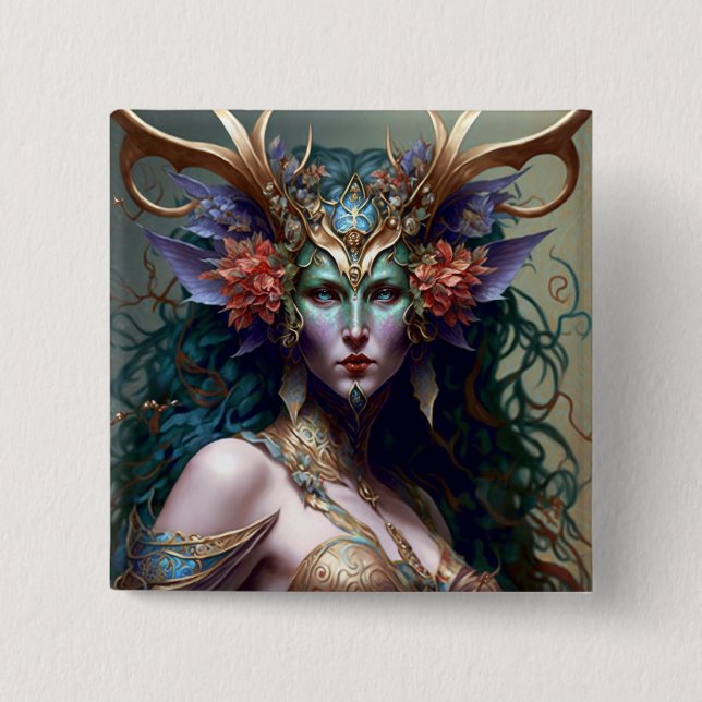 Chapa Cuadrada Fantasía artística de la diosa de Woodland (Anverso)