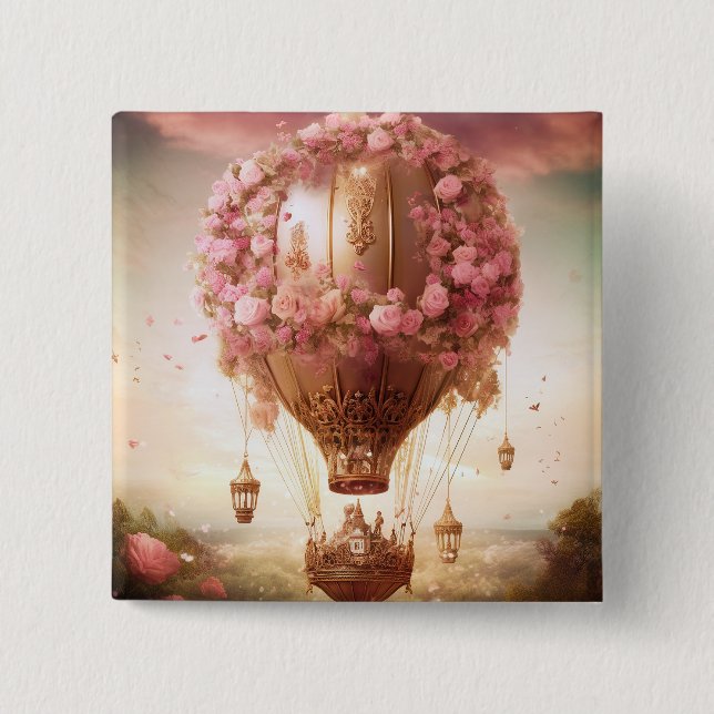 Chapa Cuadrada Fantasía Globo de aire caliente Oro rosa (Anverso)