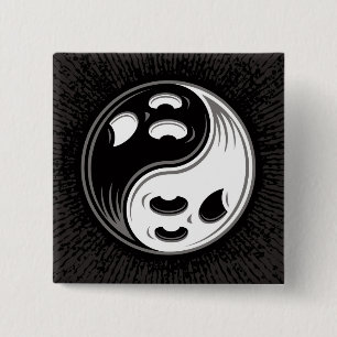 Chapa Cuadrada Fantasma Yin Yang Negro y Blanco