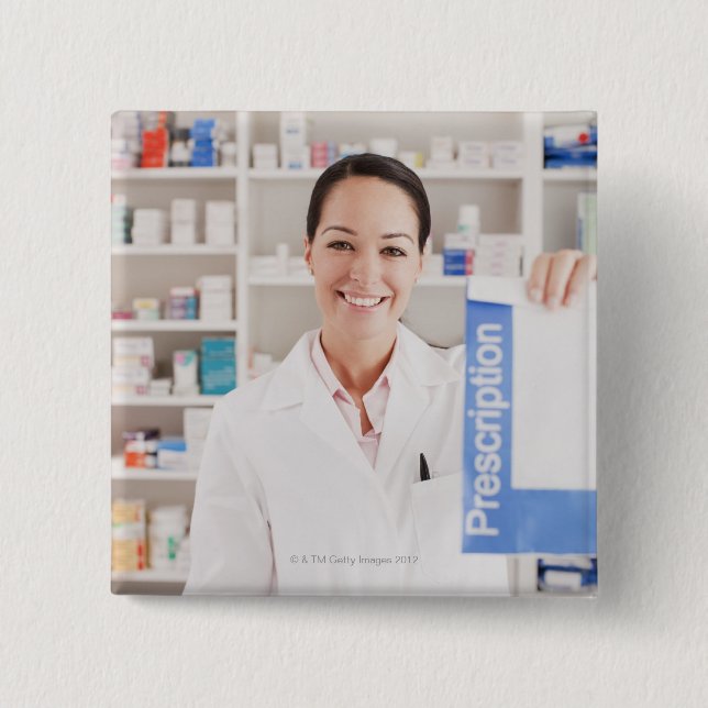 Chapa Cuadrada Farmacéutico con receta en farmacia (Anverso)