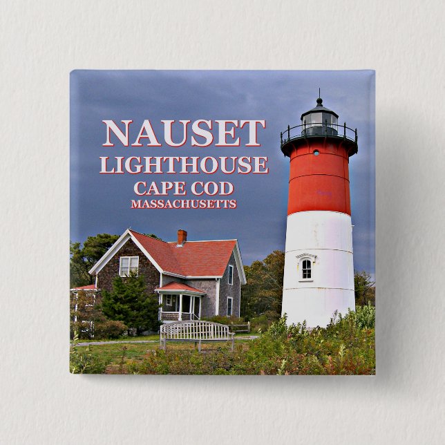 Chapa Cuadrada Faro de Nauset, clavija de Cape Cod Massachusetts (Anverso)